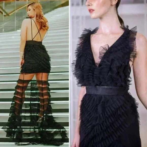 Portia and Scarlett PS1973 Black Ruffled Translucent Gown Size 4 - Picture 4 of 13